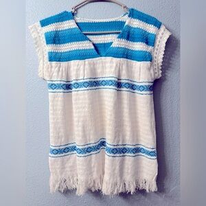 Blue and White Knit Mexican blouse
